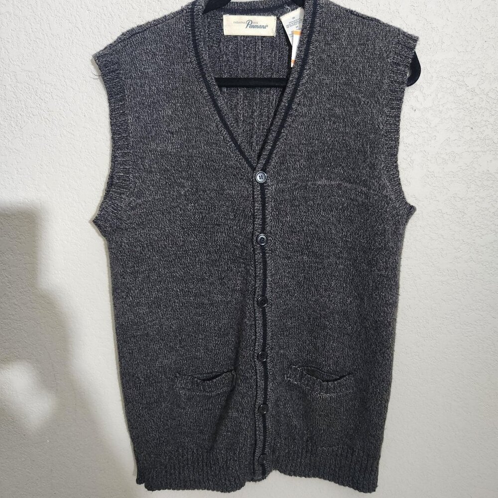 Penmans Sweater Vest Medium Charcoal Button Front V Neck Knit Pockets